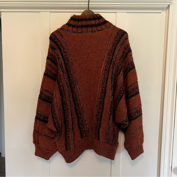 Topshop Women's Sweater 12 / L Burnt Orange Black Cowl Neck Wool Blend - Picture 8 of 10